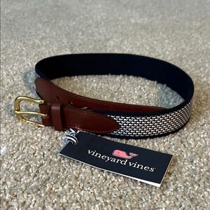 NWT Boys- Vineyard Vines Navy and Brown Belt with Gold Buckle - SMALL